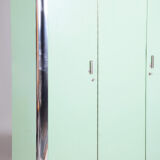 Turquoise Bauhaus three door wardrobe made in 1930s Czechia by Vichr a spol.