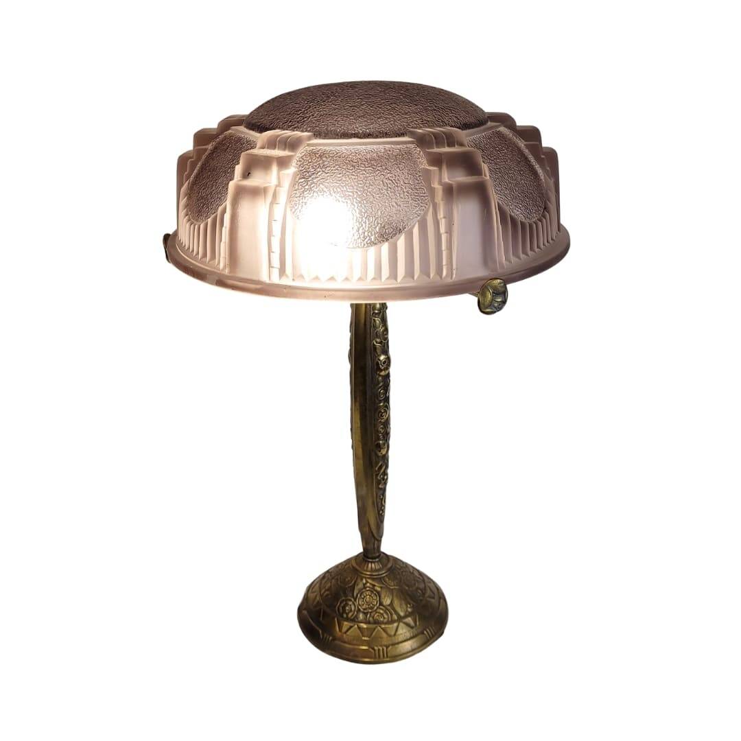 Lampe de table, bronze et verre courbé, Muller Frères, Art Déco, années 30 – Luneville, France