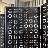 4-leaf screen in black openwork metal