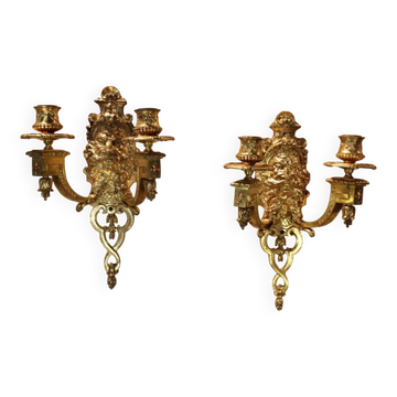 pair of gilt bronze wall lights signed by Etienne Giraud in Lyon