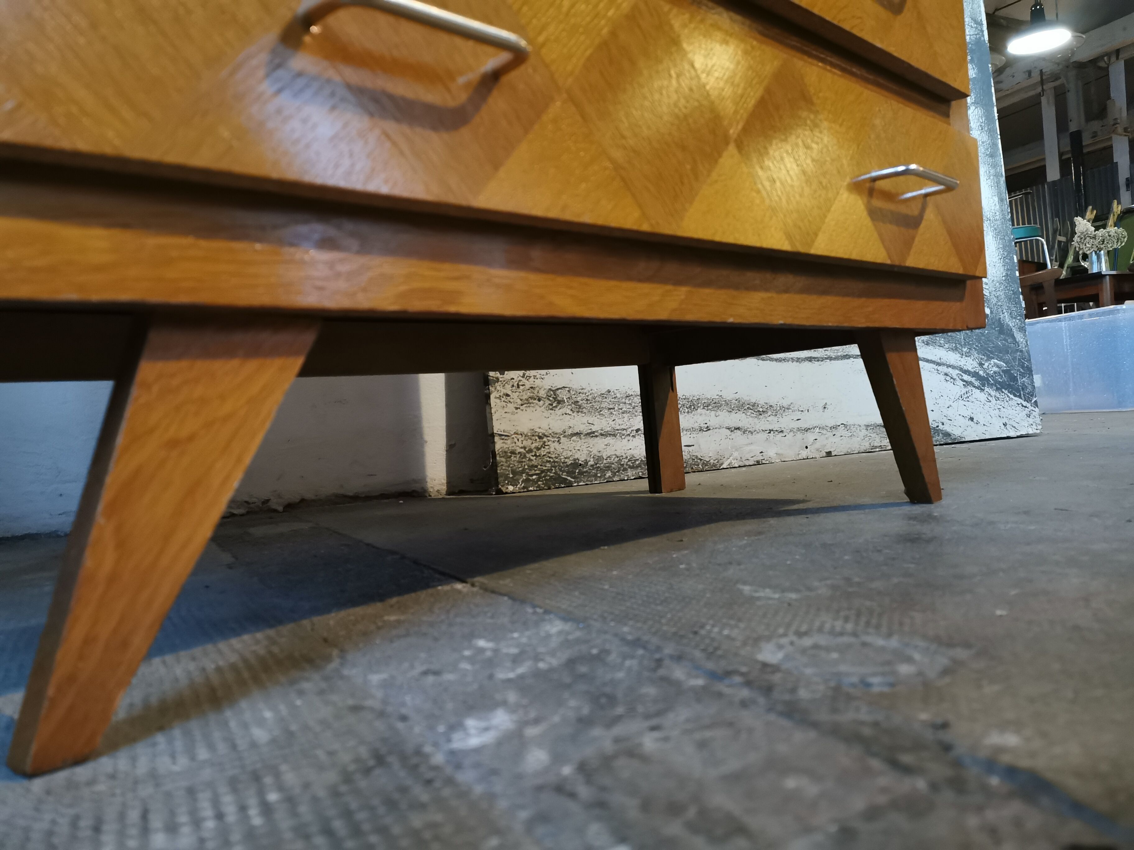 Vintage chest of drawers, compass legs, light wood