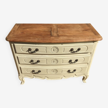 Louis XV style chest of drawers, patinated and waxed, natural wood top