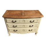 Louis XV style chest of drawers, patinated and waxed, natural wood top
