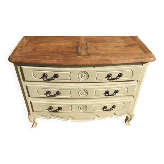 Louis XV style chest of drawers, patinated and waxed, natural wood top