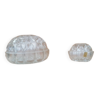 Pair old vase pique flowers molded glass made in france vintage