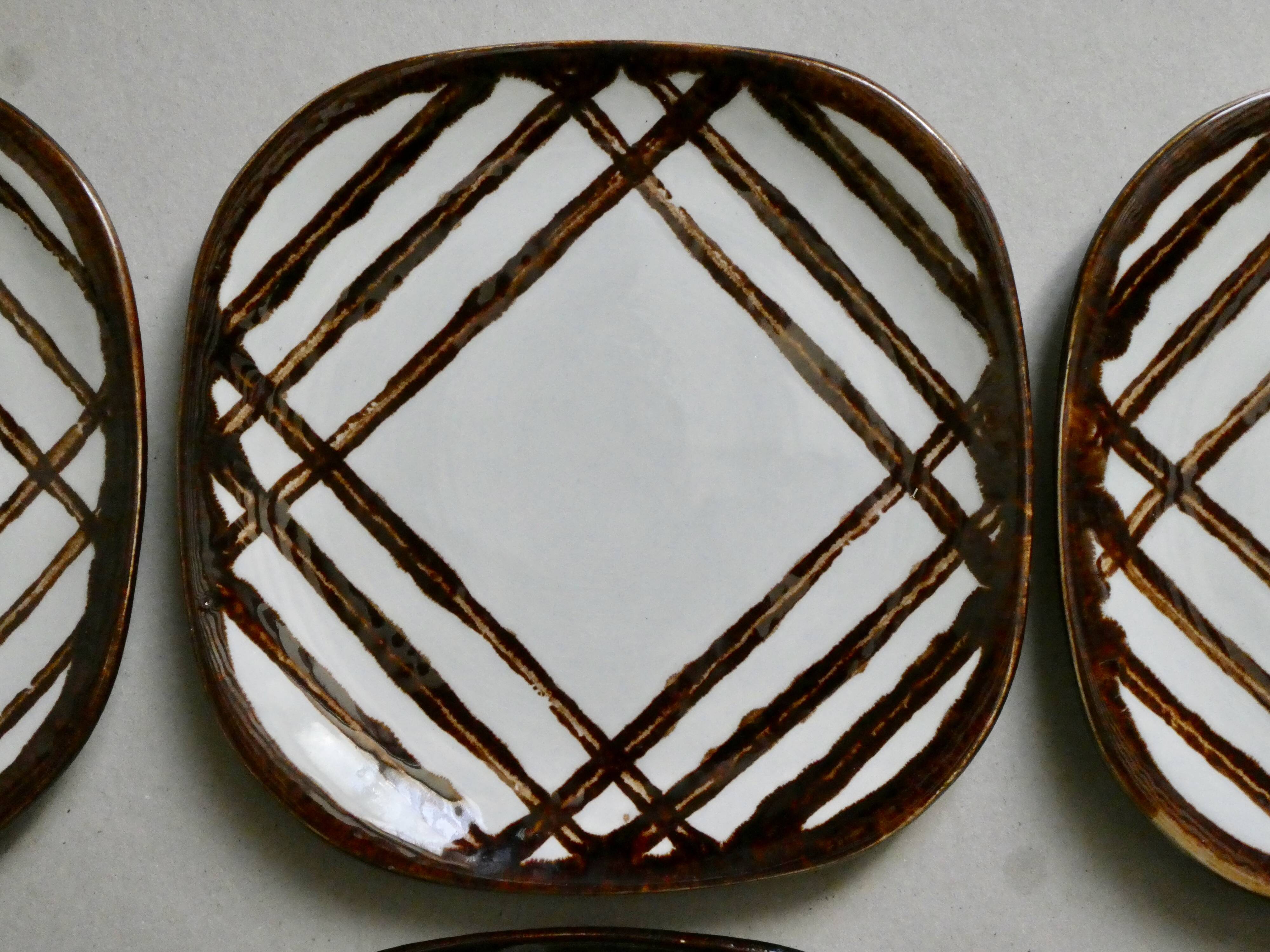 Lot of 6 plates KG Lunéville Badonviller, hand-painted, 60s