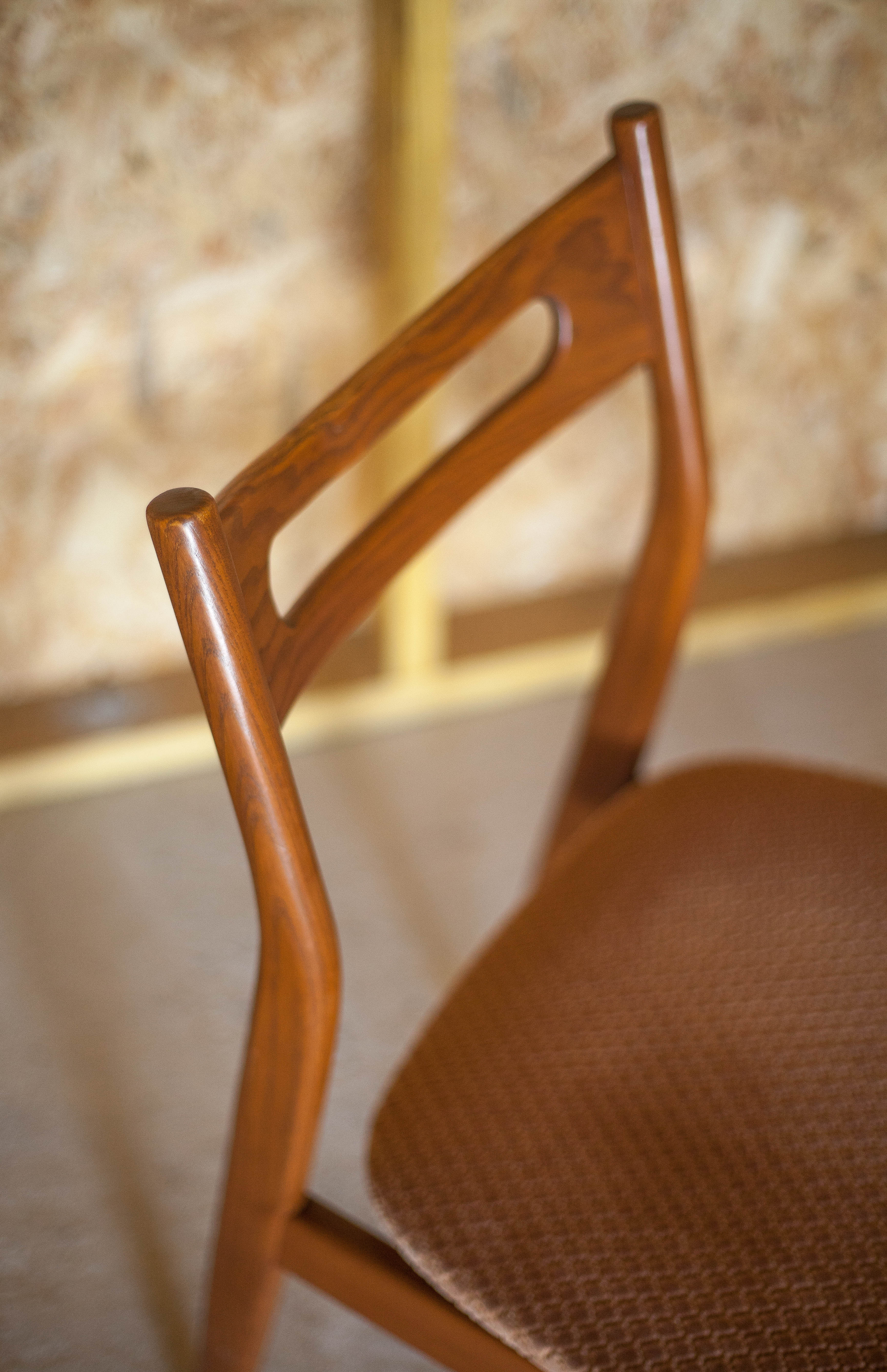 Pair of Scandinavian wood chairs, fabric seat, 60's