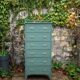 Old grey green high chest of drawers H160