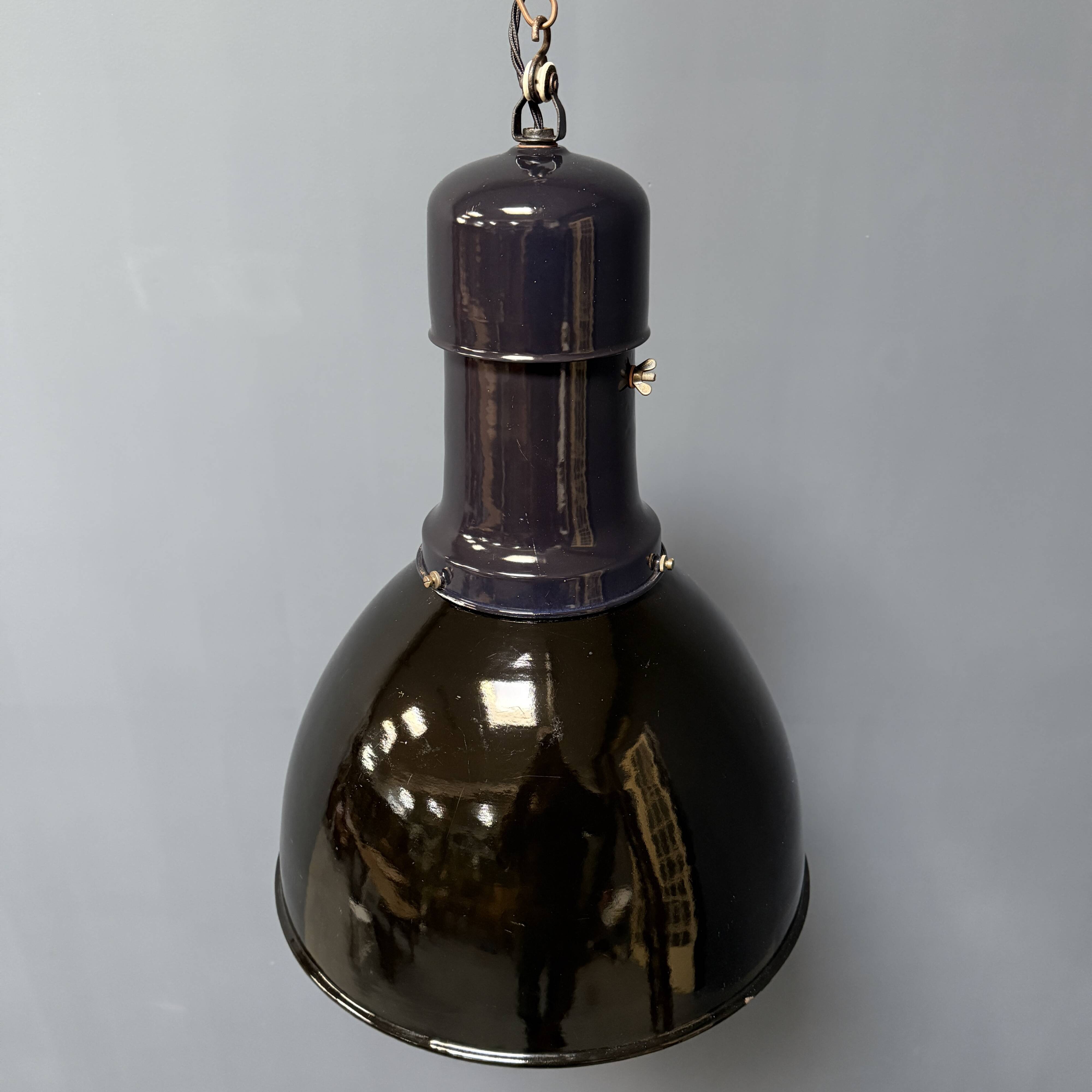Large black enamel Bauhaus factory lamp