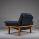 Danish teak and navy blue leather lounge chair from Komfort, 1970s