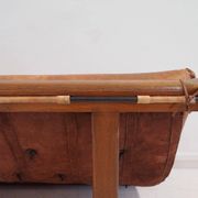 20th-century leather and Brazilian hardwood sofa, Brown