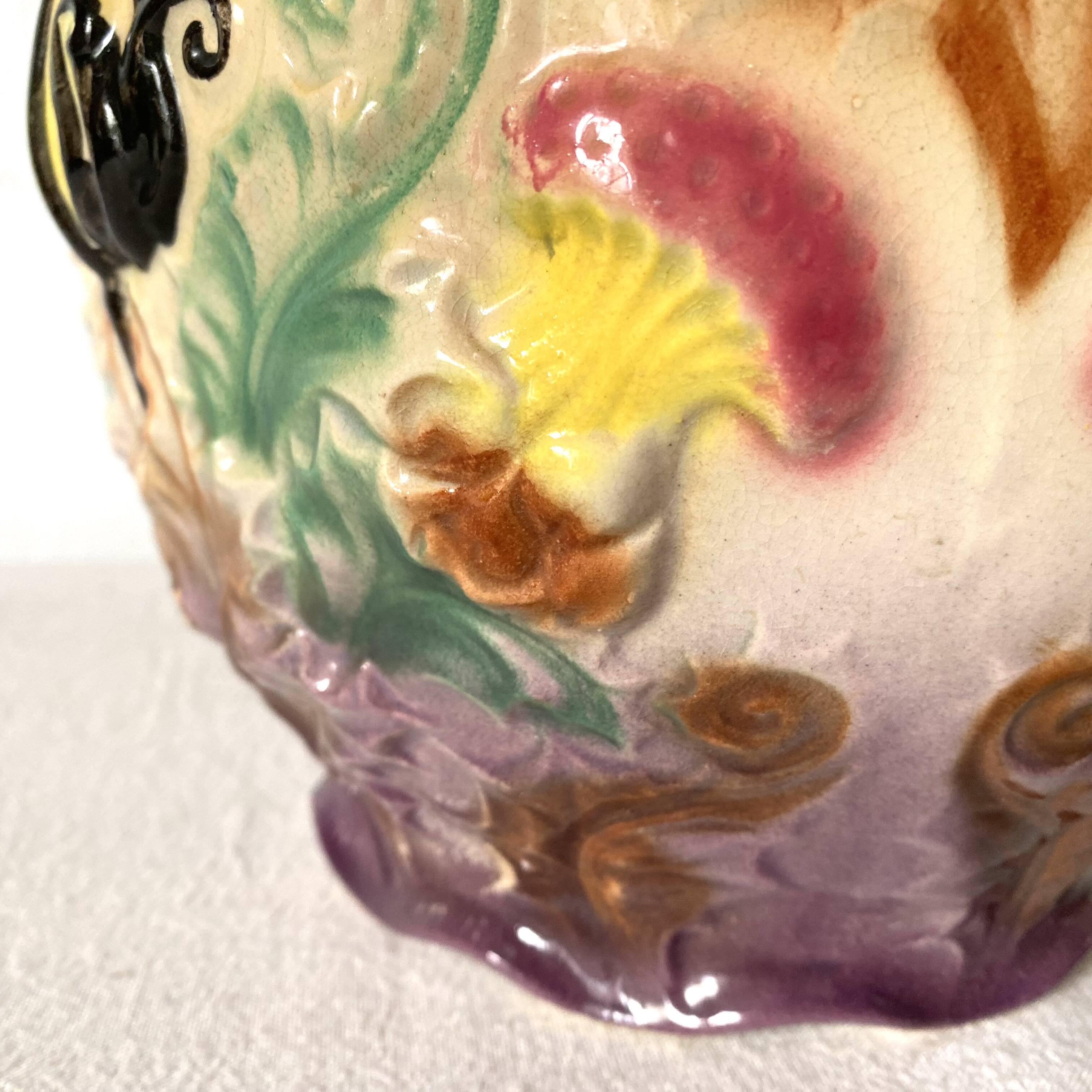 Old slip cachepot, thistles