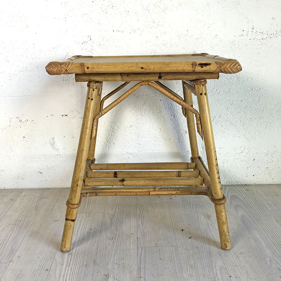 60's vintage rattan side table