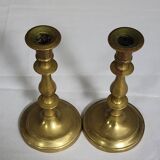 Pair of antique brass candlesticks, finely turned, dating from the 19th century