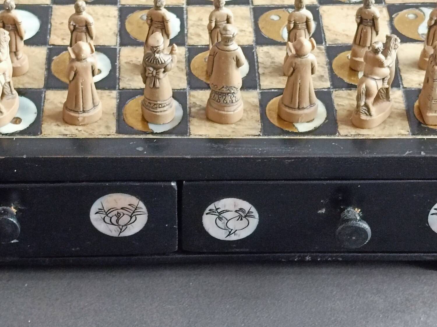 Chess in wood and mother-of-pearl