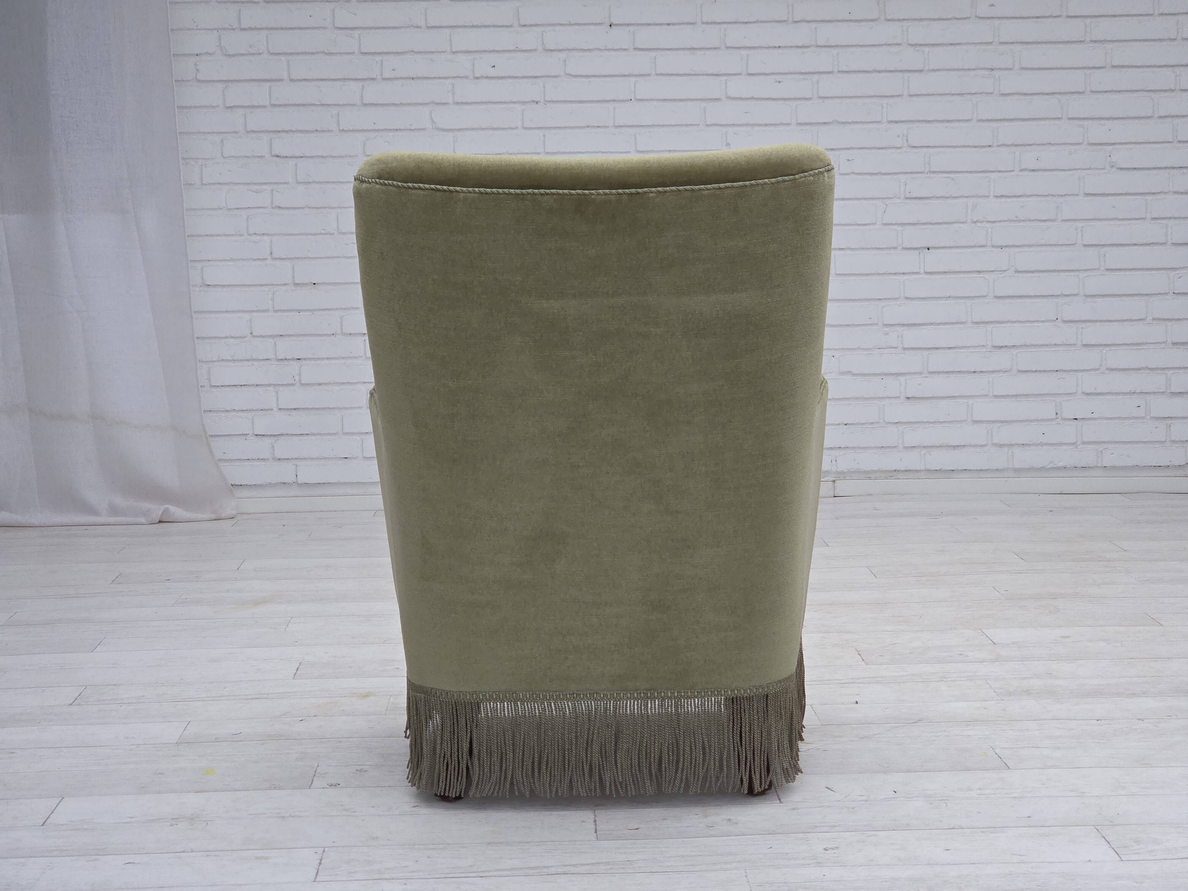 1970s, Danish highback armchair, green furniture velour.