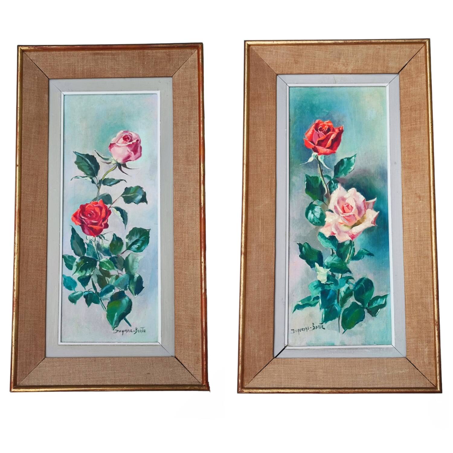 Paire de peintures à l'huile "Roses"