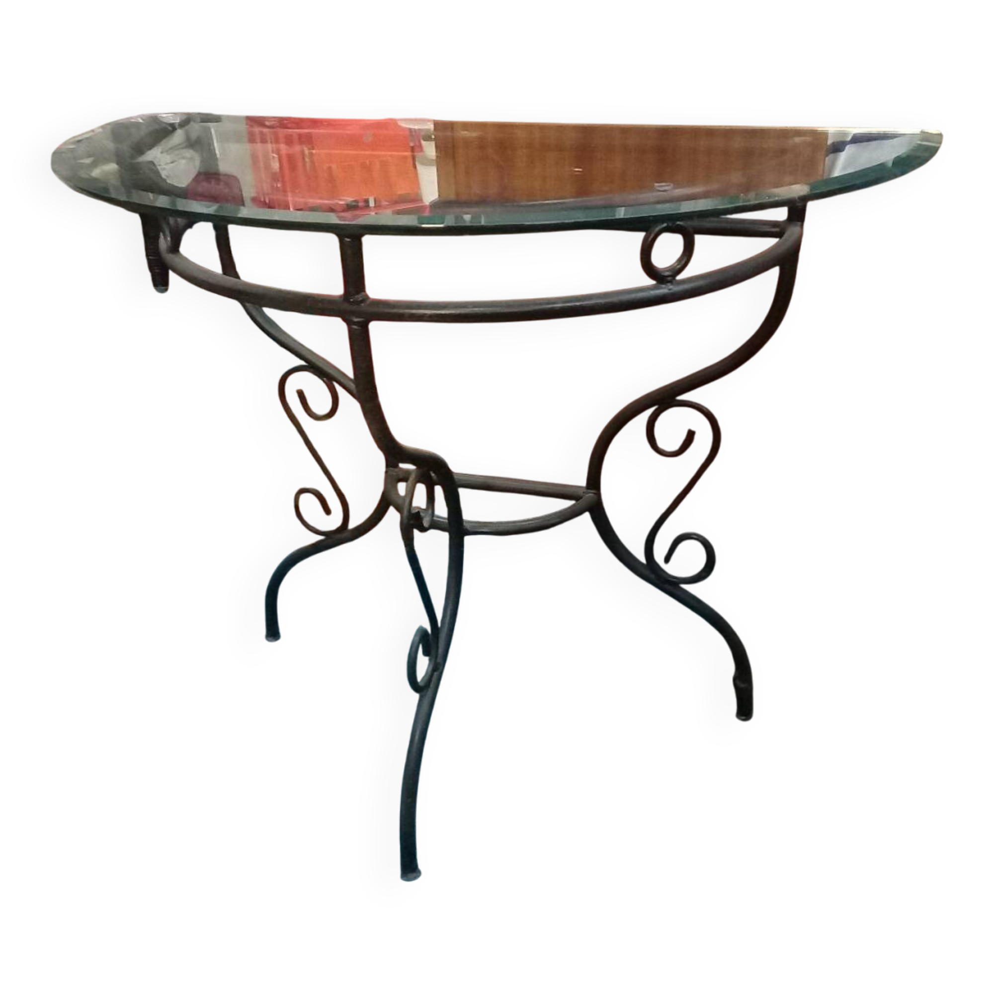 Glass and wrought iron console table
