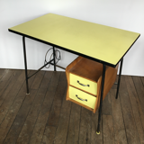 vintage desk in wood, metal and yellow formica