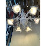 Transparent and milky-white Murano-style Venetian glass chandelier with flo