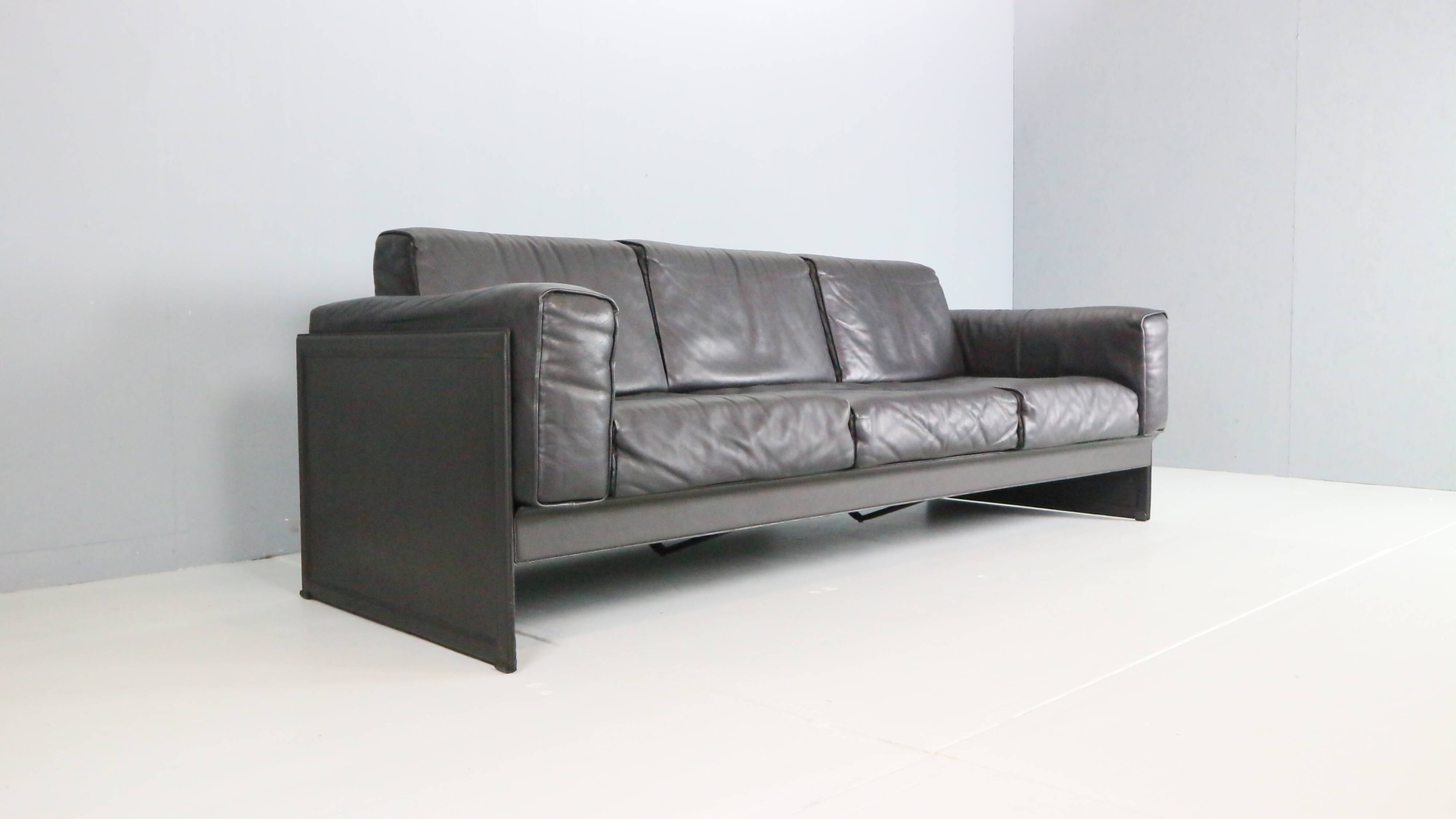Tito Agnoli 3-Seater Korium Sofa for Matteo Grassi – Black Leather