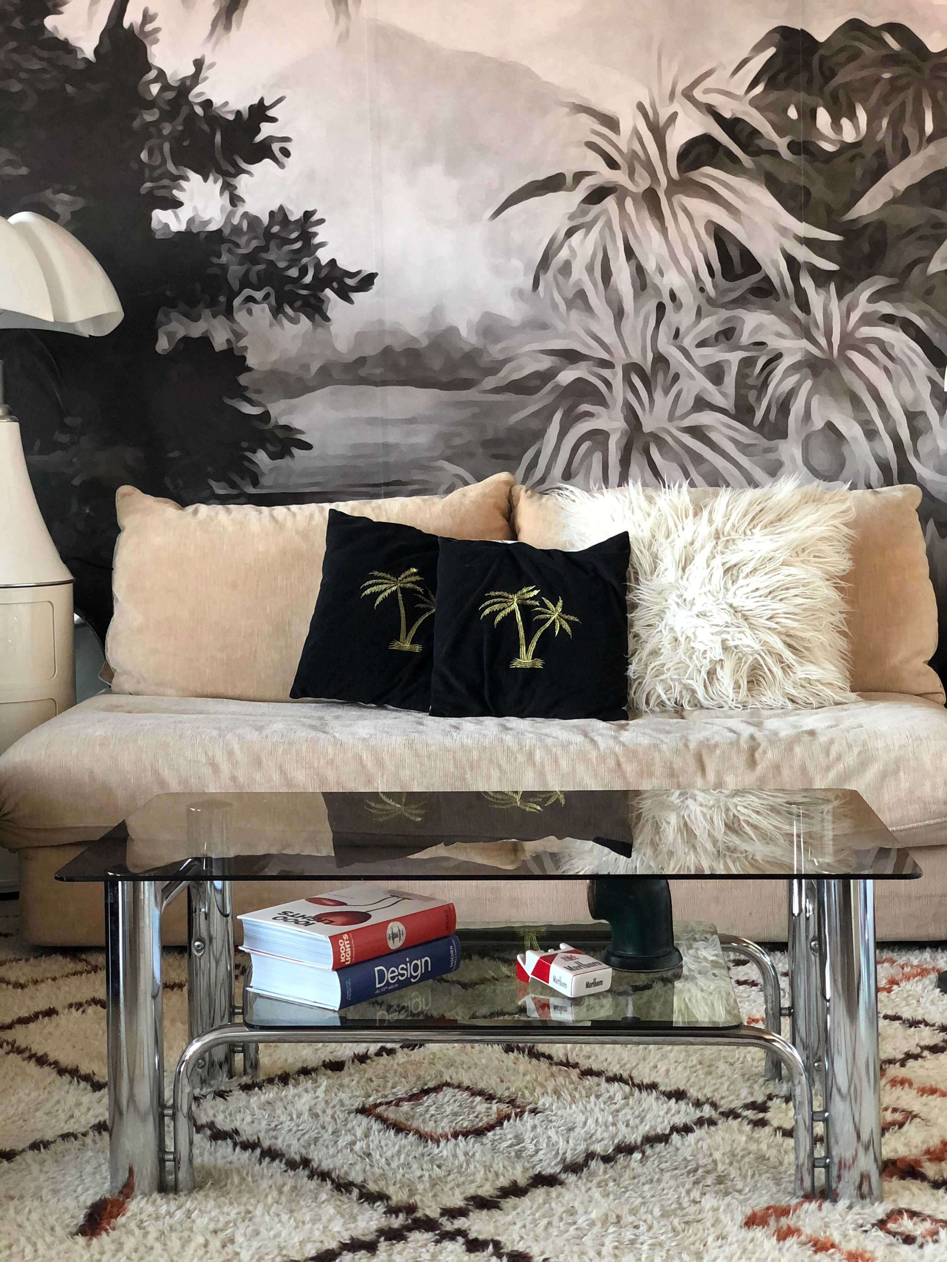 Chromium coffee table and 1970s smoked glass