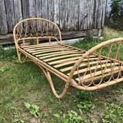 Old bed basket 1 person curved rattan 60s vintage