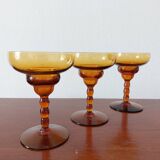 Set of 3 vintage amber foot glasses