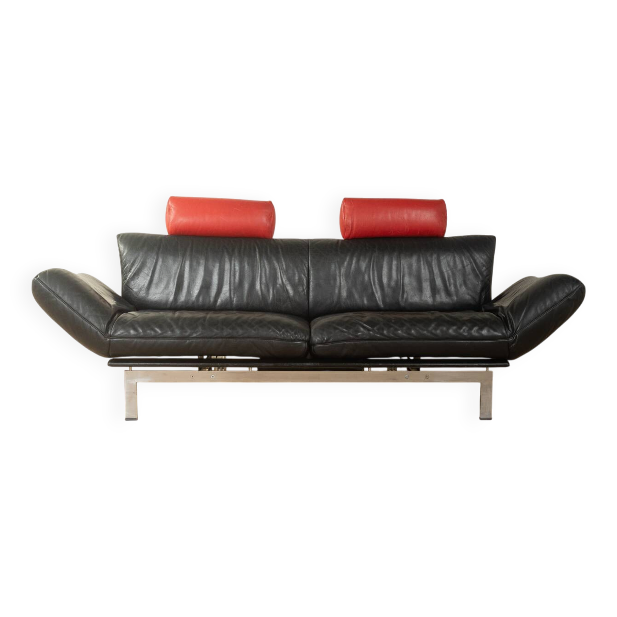 de Sede | Reto Frigg DS 140 sofa, 1980s, black leather & chrome, adjustable headrests