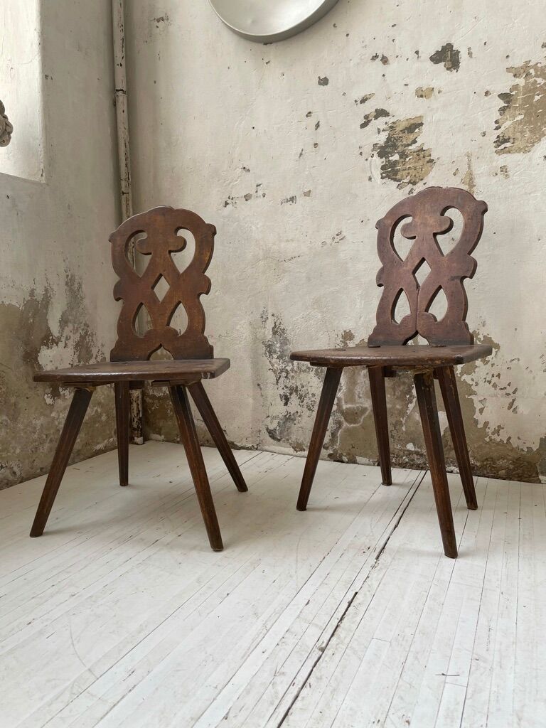 Pair of brutalist Alsatian mountain chairs 19th