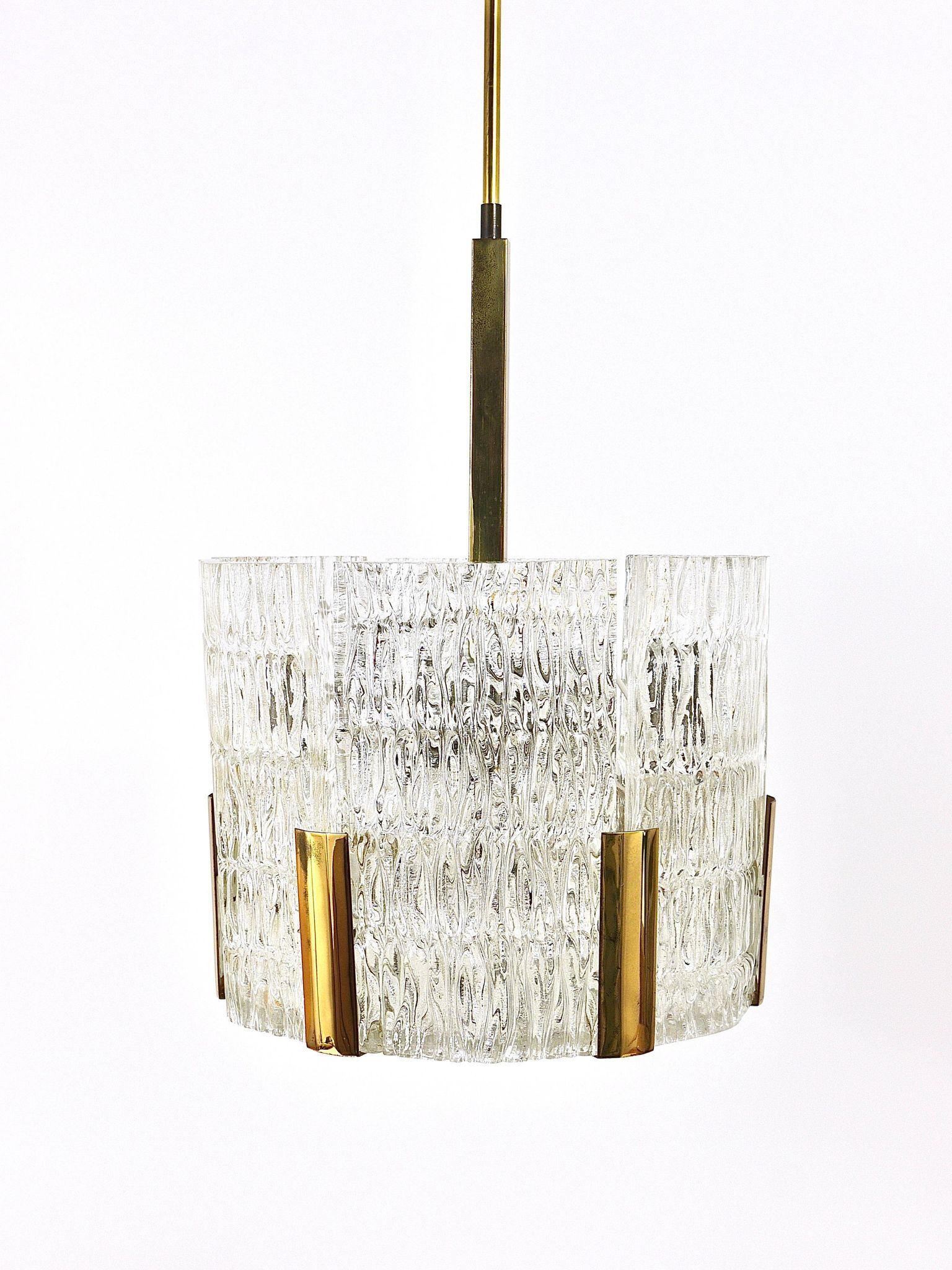 Kalmar Suspension Tambour Drum, Brass, Frosted Textured Glass, Austria, 1960s