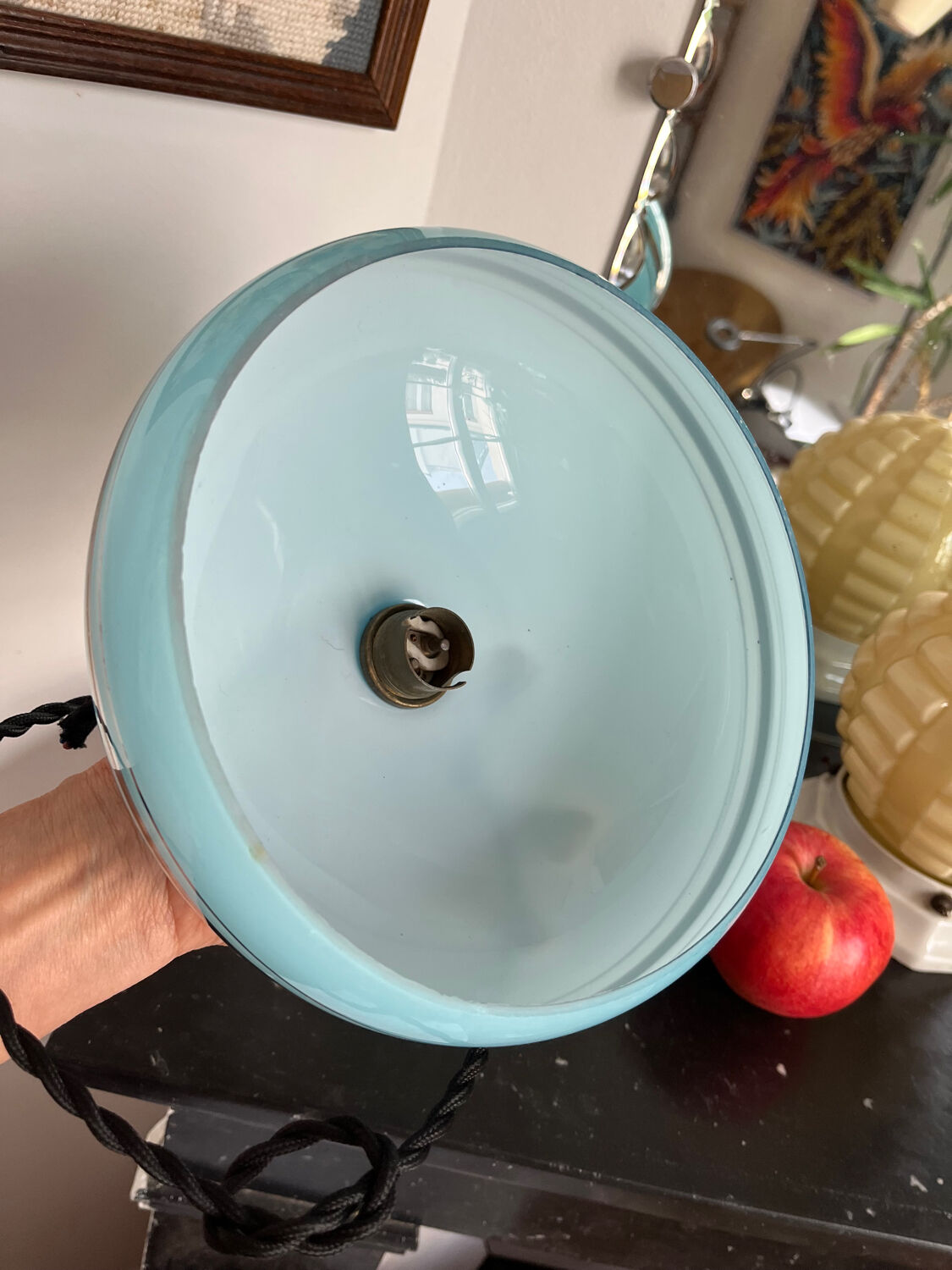 Blue opaline bowl with silver trim