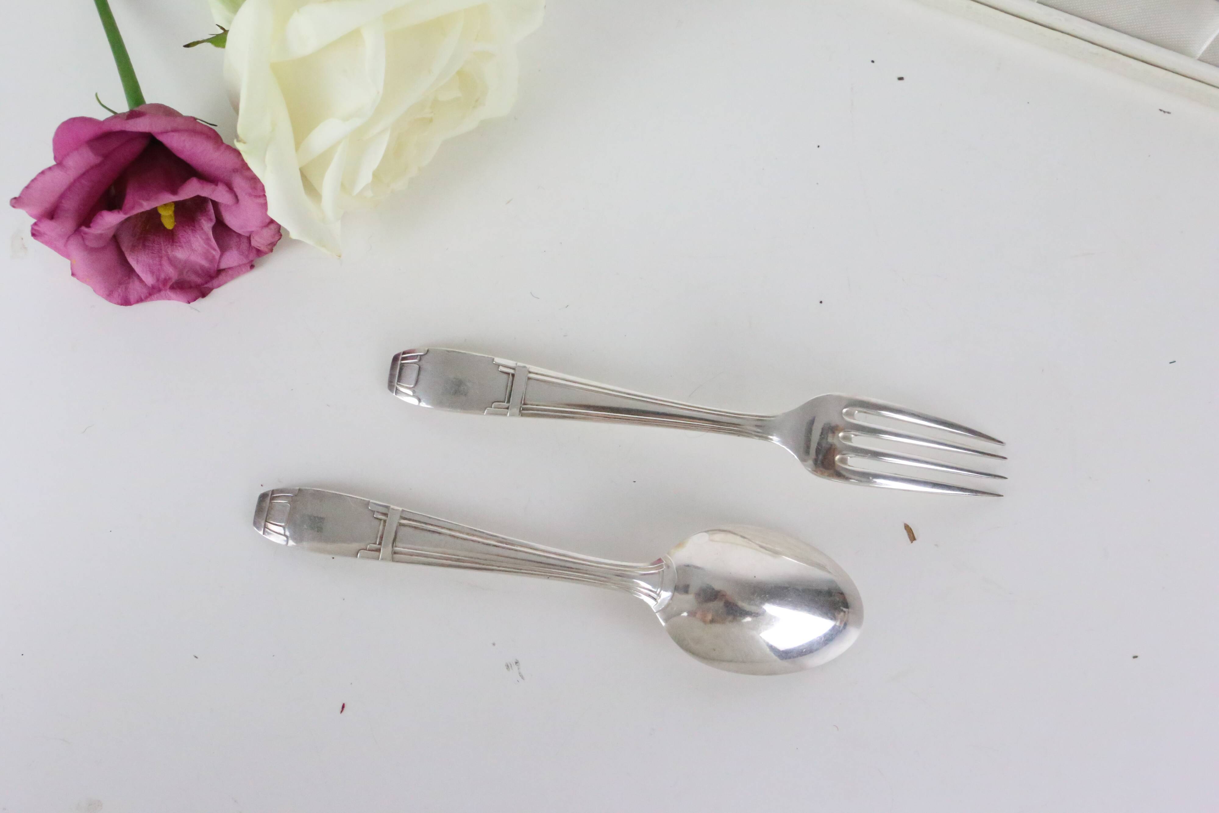 Silver metal cutlery set, vintage