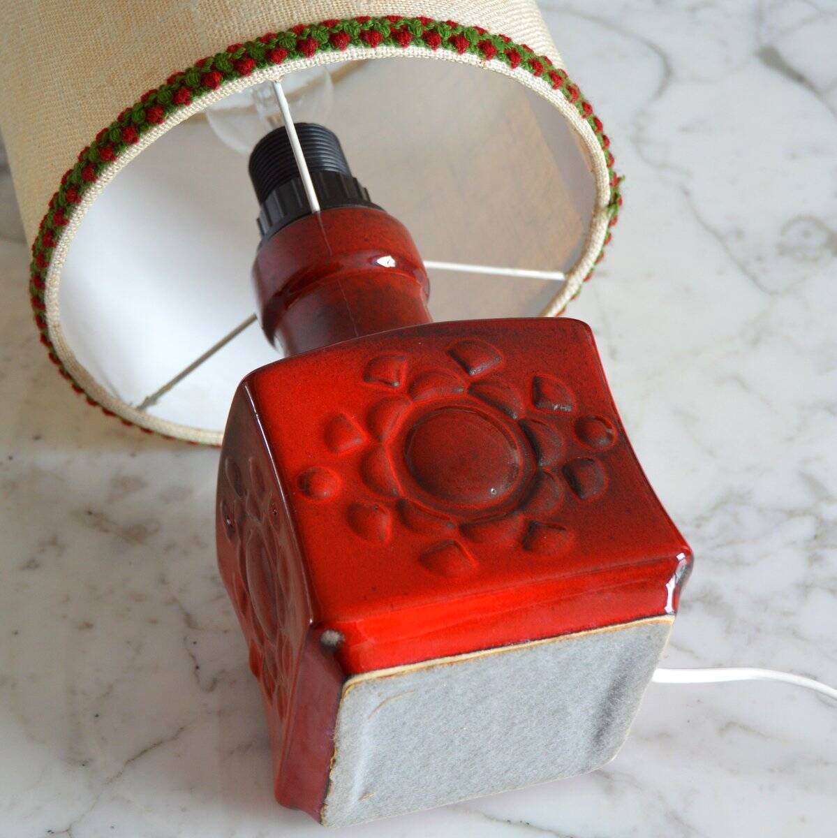 Red ceramic table lamp Germany 1970s