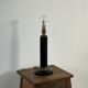 French mid-century black leather and brass table lamp