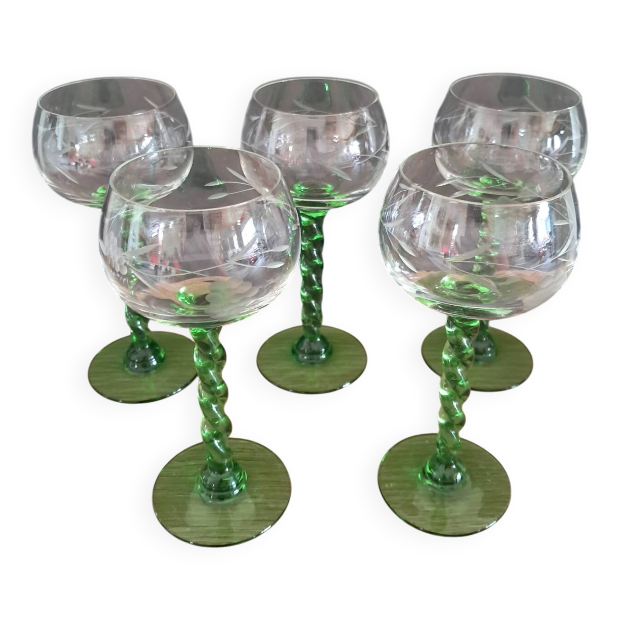 5 white wine glasses from Alsace from the 1970s