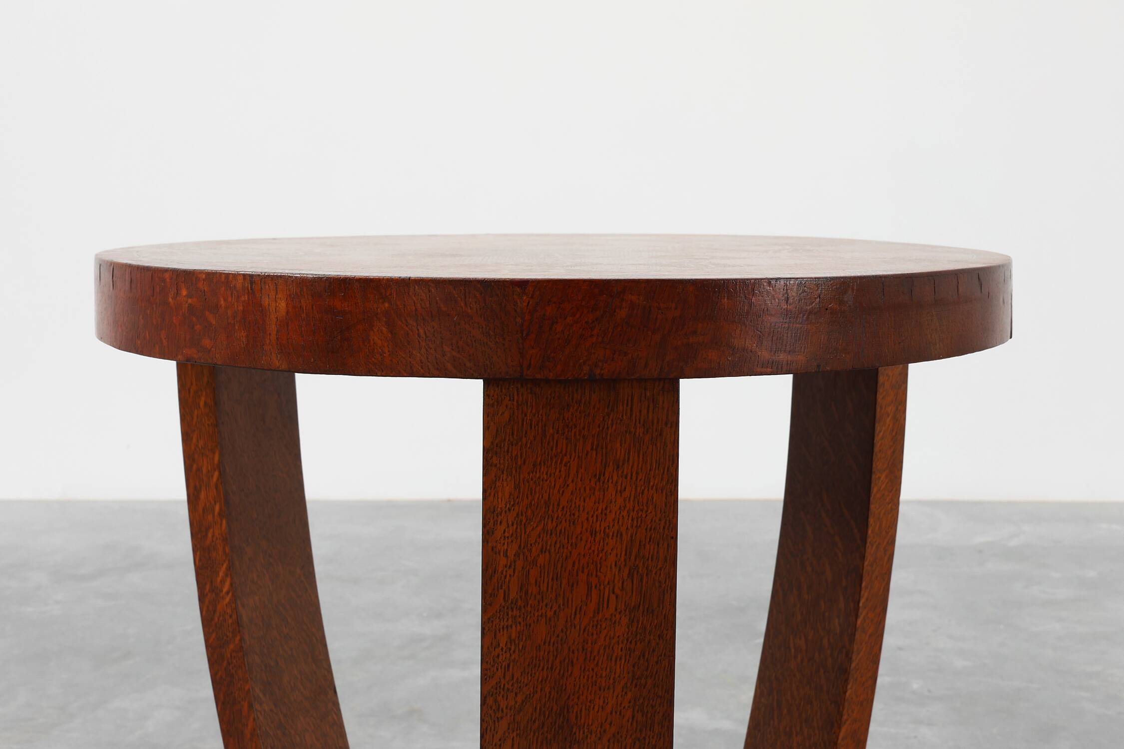 Art Deco side table in wood and chess style veneered top, France ca. 1940