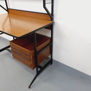 Bureau italien moderniste avec bibliothèque étagère string teck métal