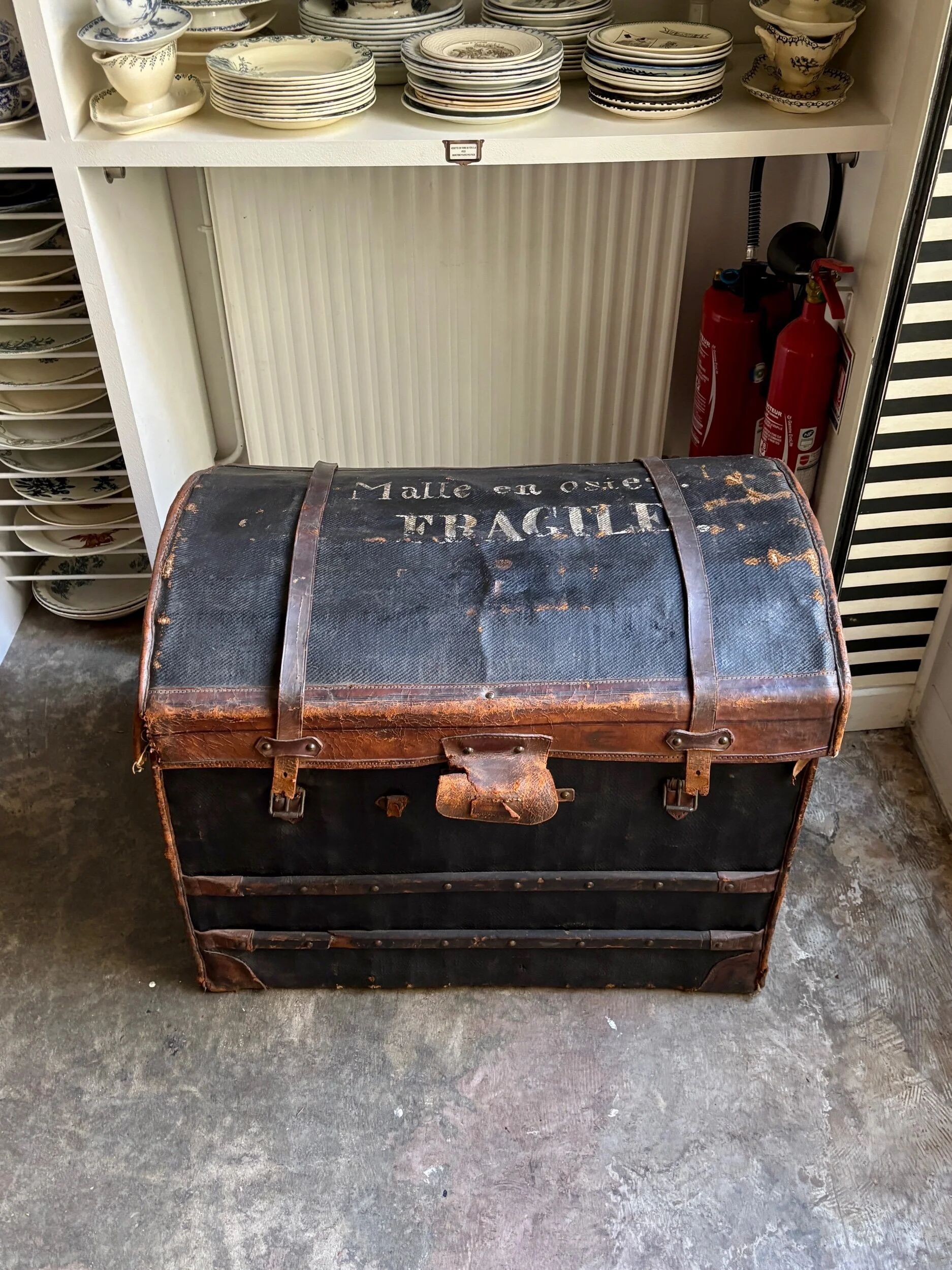 Wicker bag Gaigneur, coated canvas and leather marked JG