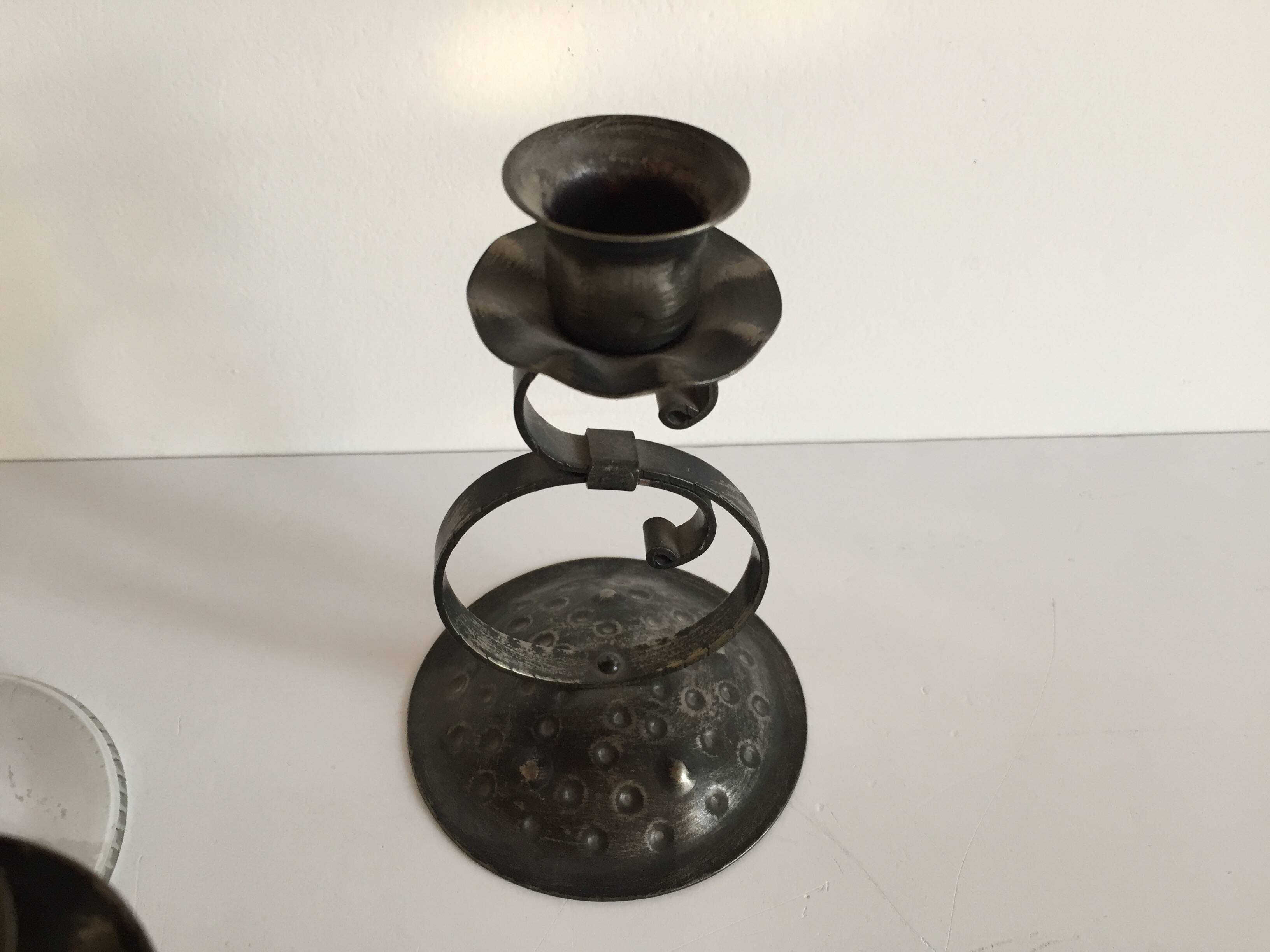Bougeoirs verre et métal vintage