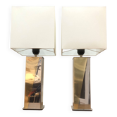 French Steel and Brass Table Lamps, Set of 2