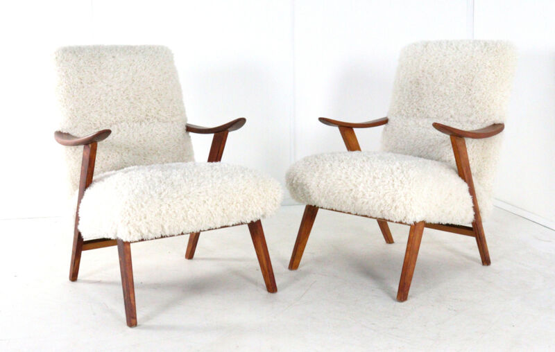 Armchair cream white doodle 'Almere' - unique upholstery - vintage design