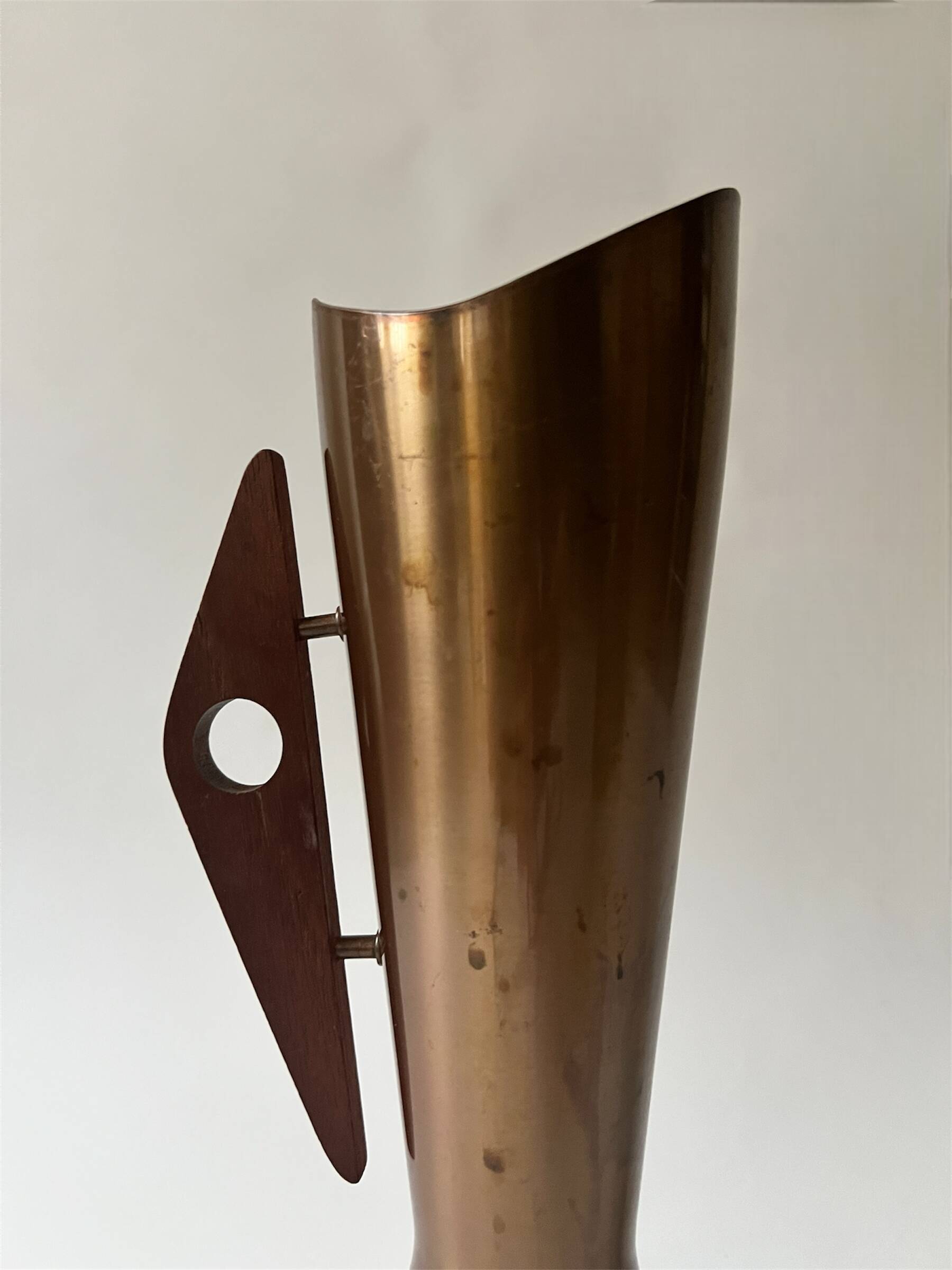 Scandinavian design vase in copper & teak, Denmark 1950