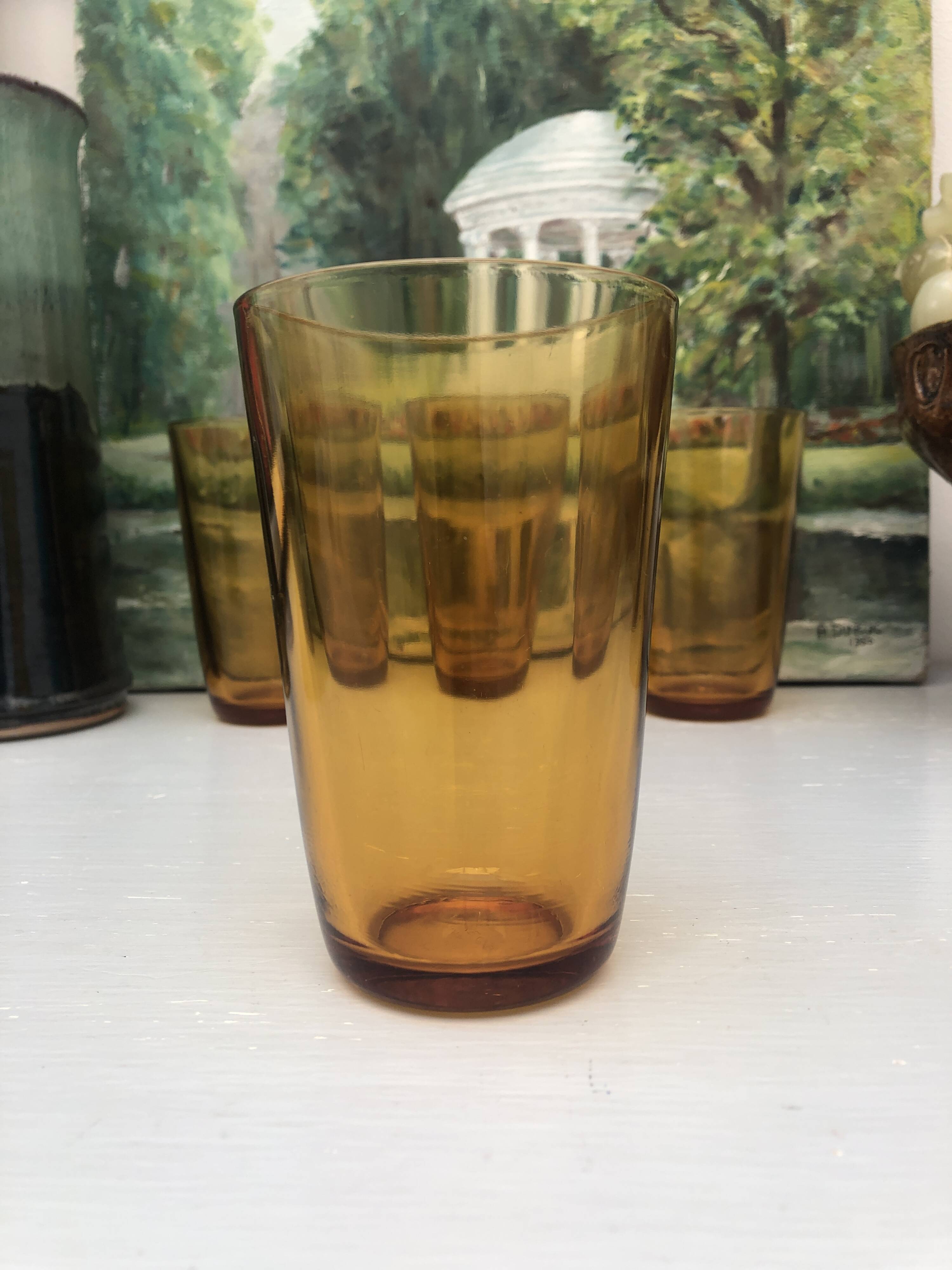set of 4 amber yellow glasses from the 70s, signed France