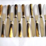 Set of 12 vintage table knives with horn handles and stainless steel blades RENEKA 24.5 cm