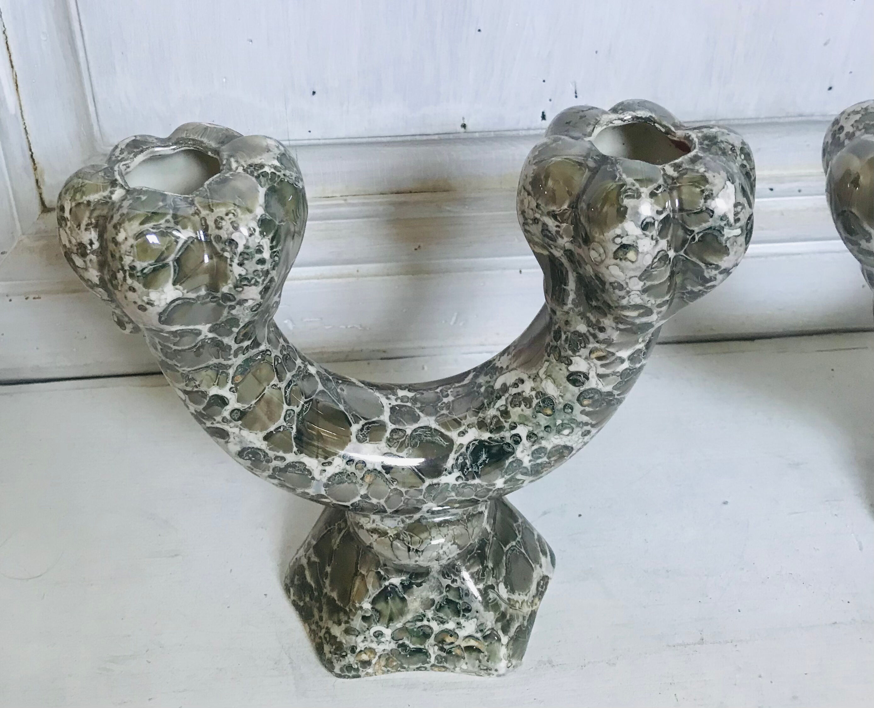 Pair of Val d'or ceramic candle holders