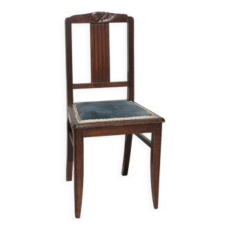 Chaise Art Déco en bois et velours bleu