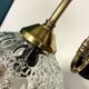 Pair of old swan neck wall lights in brass and transparent glass globe