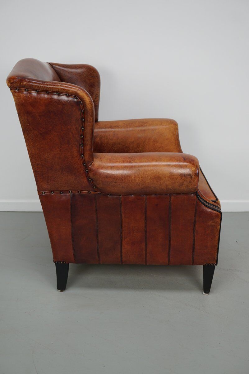 Vintage Dutch club chair in cognac leather, 1970s