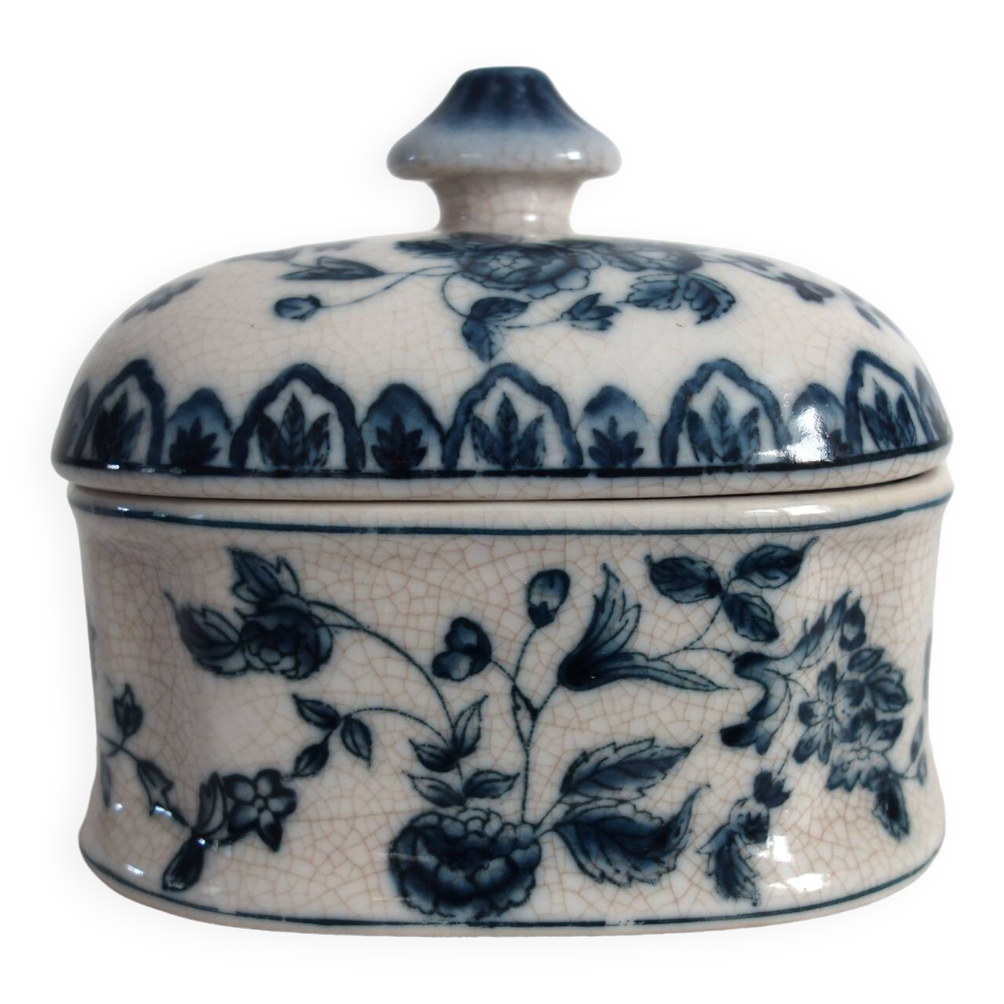 Old porcelain candy box with cracked effect